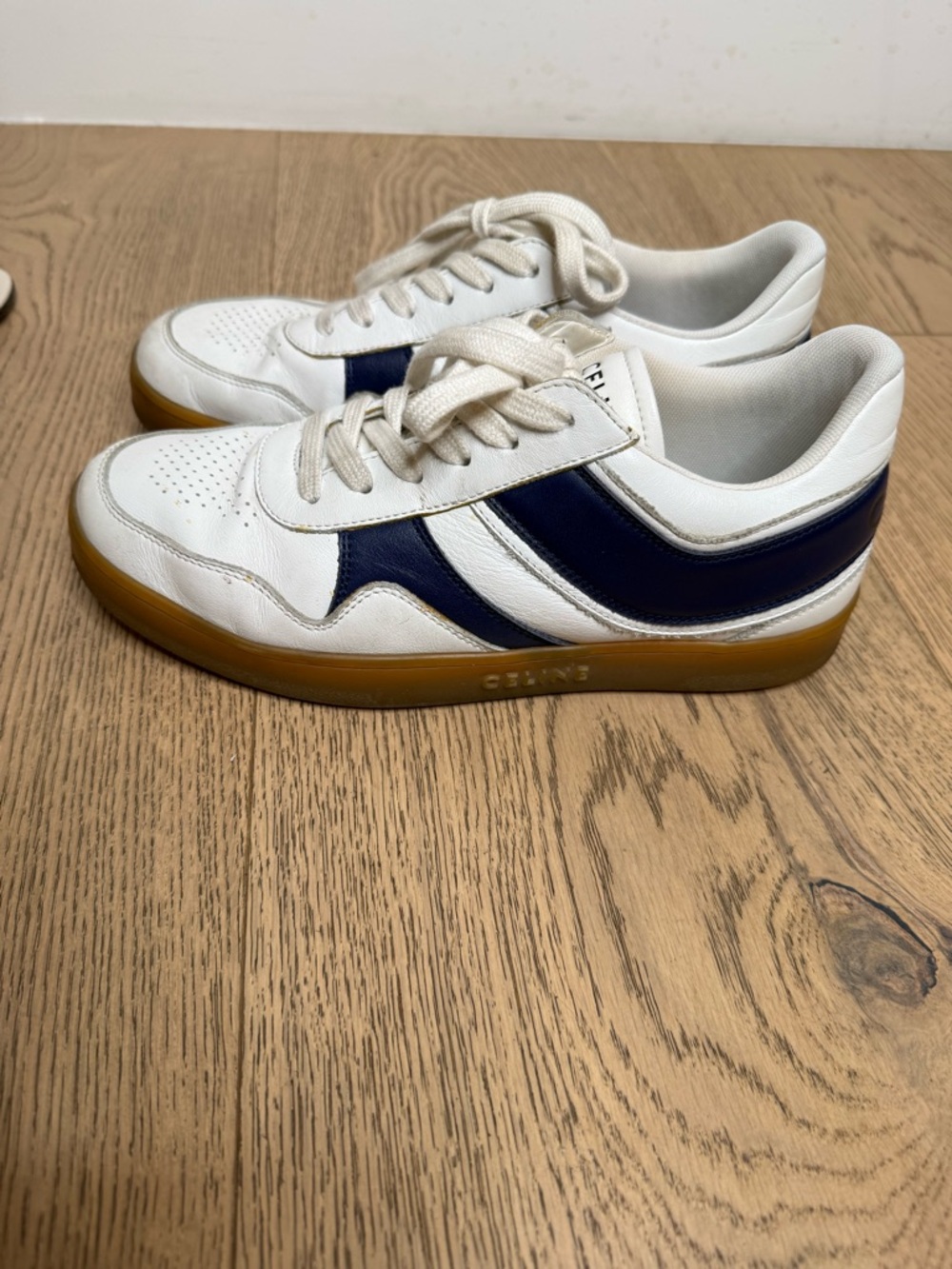 Celine White & Navy women’s  Leather Trainer Sneakers